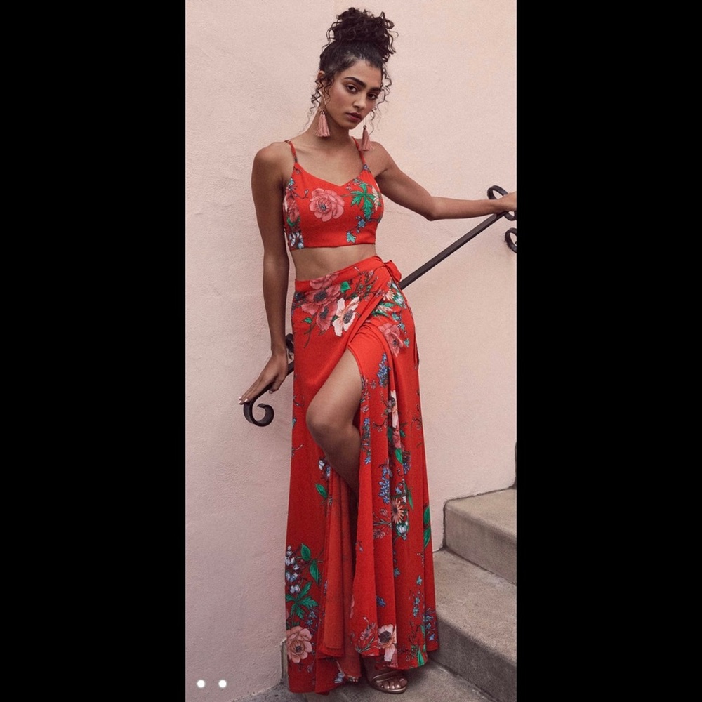 Lulus Bloom With a View Red Two-Piece Maxi Dress